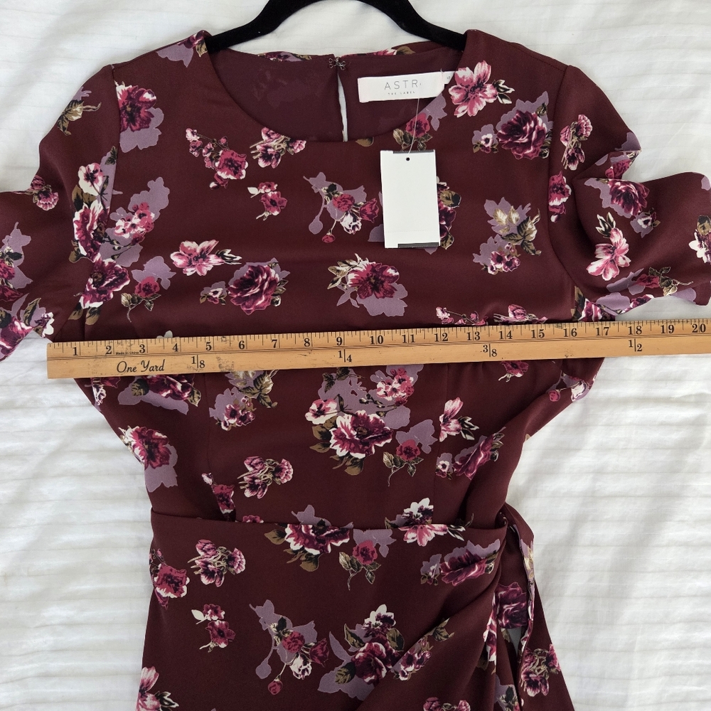 NWT ASTR‎ The Label Floral Faux Wrap Whimsigoth Chiffon Mini Dress Burgundy S - Picture 9 of 10
